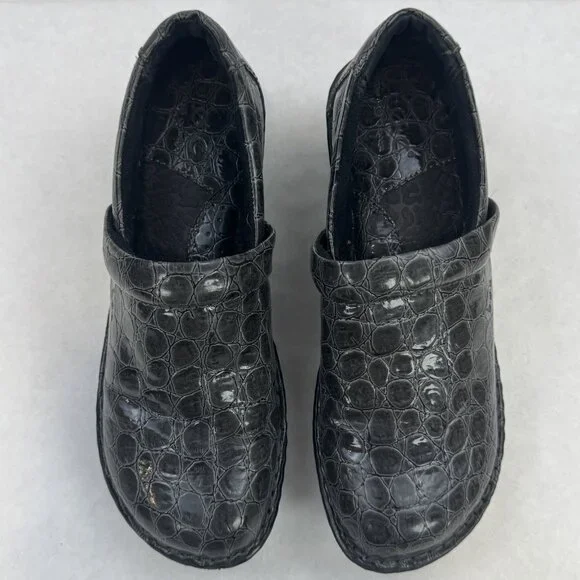 BOC Born Concept Womens Size 7 Gray Croc Faux Leather Peggy Slip On Clogs Shoes - Picture 7 of 15